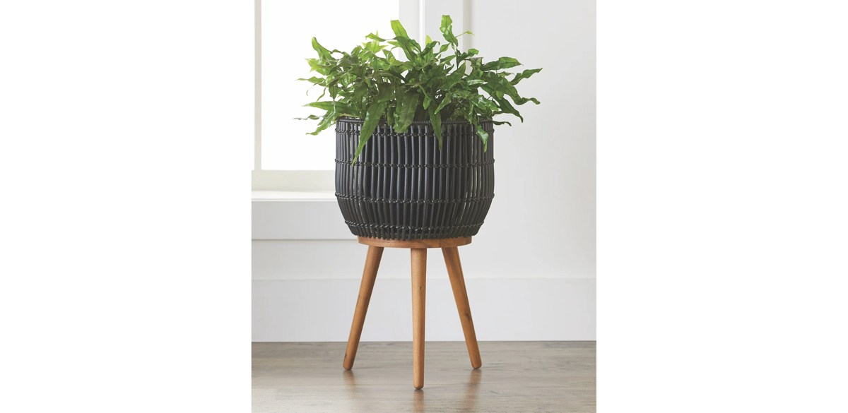 Better Homes & Gardens Black Round Resin Planter and Stand Set