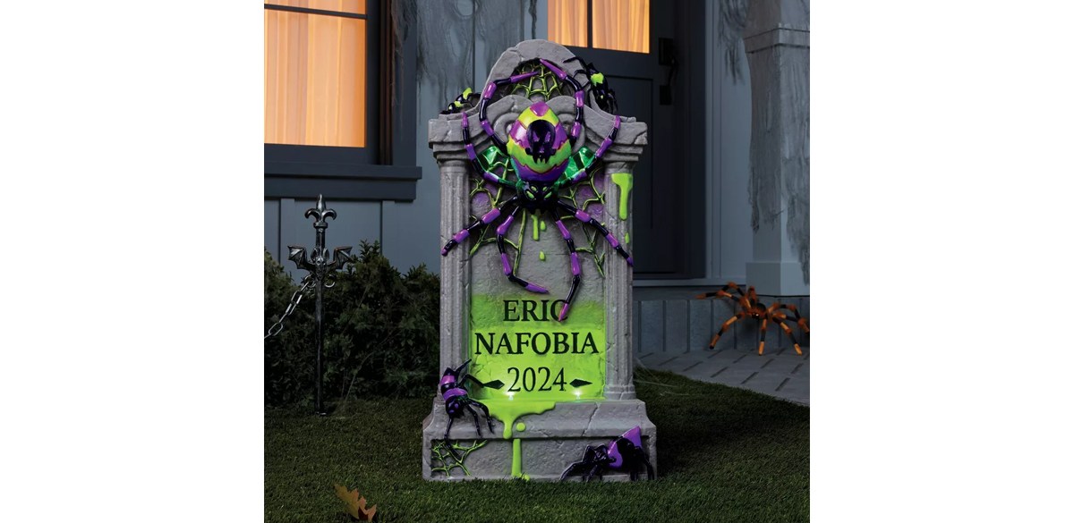 Black Light Responsive Spider Tombstone with Timer Halloween Decorative Prop - Hyde & EEK