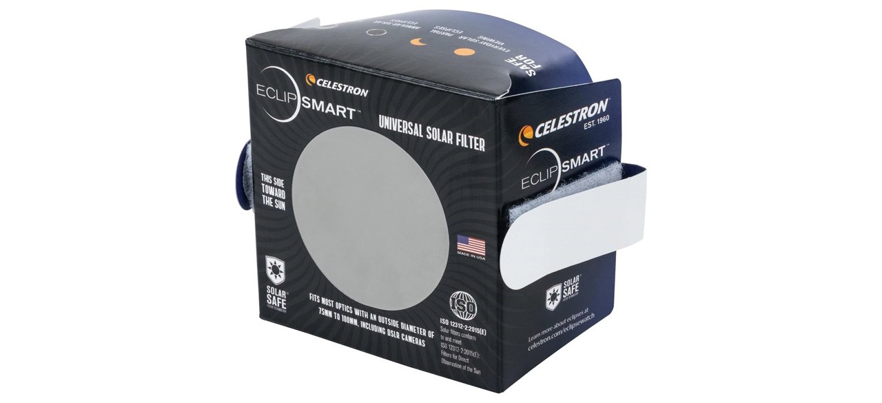 8-Celestron – EclipSmart Safe Solar Eclipse Telescope and Camera Filter on white background