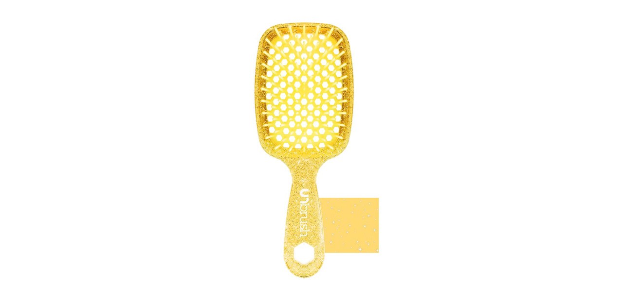 Yellow FHI HEAT UNbrush Wet & Dry Vented Detangling Hair Brush on white background