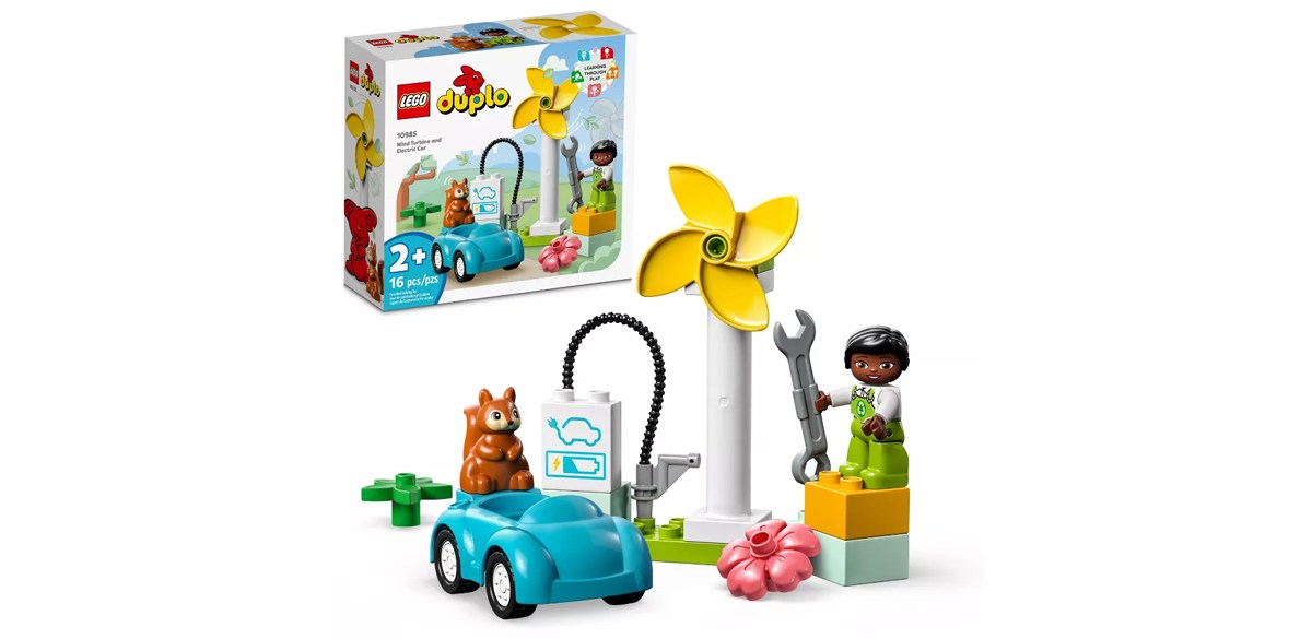 LEGO Duplo Town Wind Turbine and Electric Car Building Toy Set