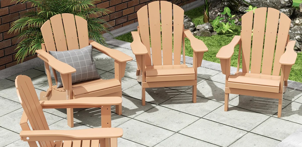 Loon Peak Teak Elland HDPE Folding Adirondack Chair (Set of 4)