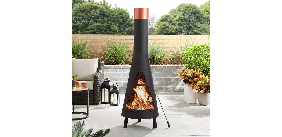 Mainstays 67 Tall Round Powder-Coated-Black Finish Steel Wood Burning Chiminea