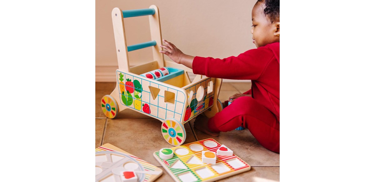 Melissa & Doug Wooden Shape-Sorting Grocery Cart
