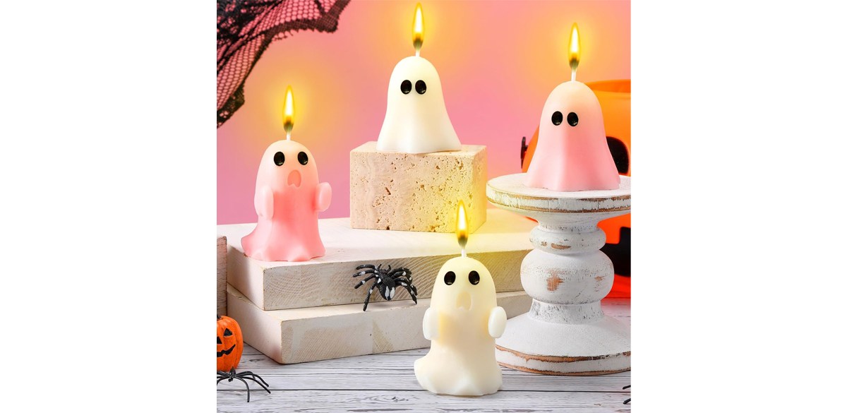 Minatee 4 Pieces Large Pink Ghost Candles