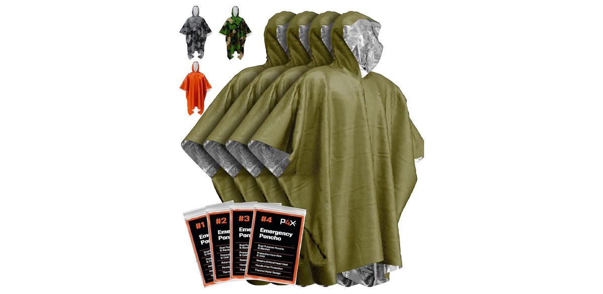 PREPARED4X Emergency Rain Poncho with Mylar Blanket Liner