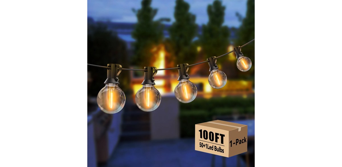 DAYBETTER Outdoor Waterproof String Lights, 100ft with 50 G40 Edison Vintage Bulbs