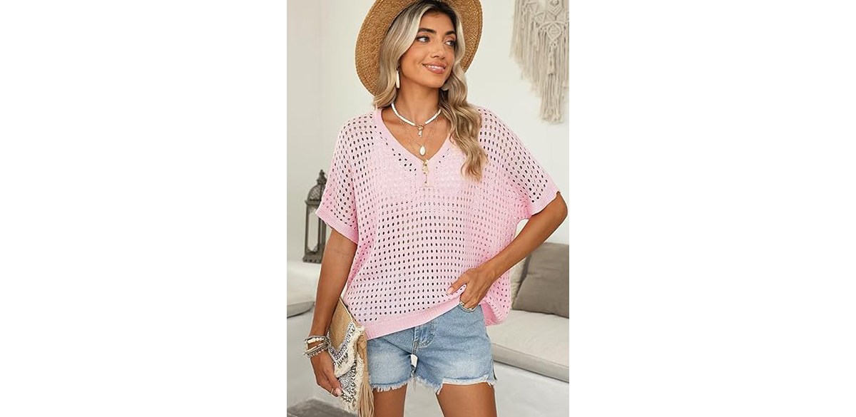 Dokotoo Womens Summer V Neck Short Sleeve Button Down Sweater