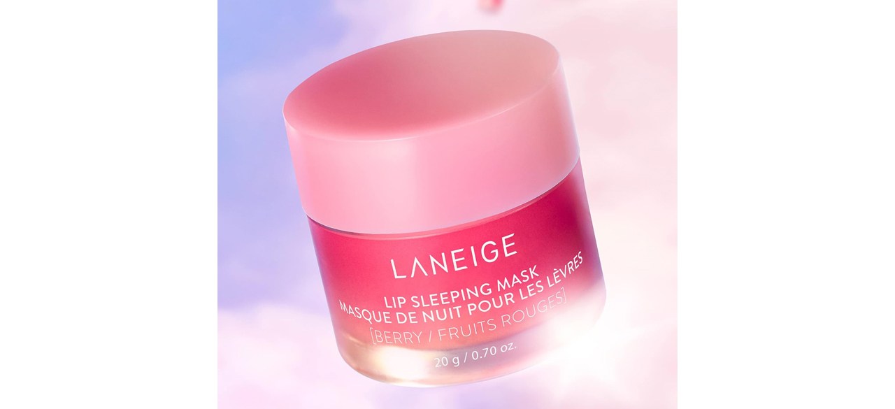 LANEIGE Lip Sleeping Mask on purple and pink cloud background