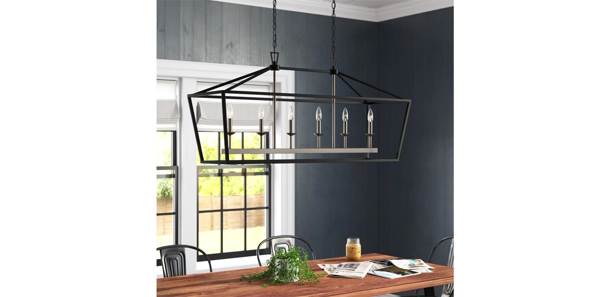 Laurel Foundry Modern Farmhouse Polished Chrome-Black Hertford 6 - Light Dimmable Kitchen Island Geometric Chandelier