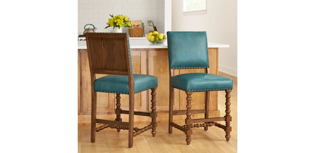 Pioneer Woman Harper Faux Leather Counter-height Stools, 2 Pack, Turquoise