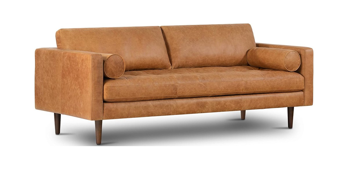 POLY & BARK Cognac Tan Brown Leather Couch