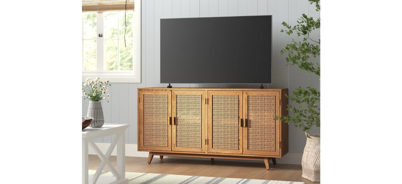 Sand & Stable Walnut Aliya Media Console with TV on top