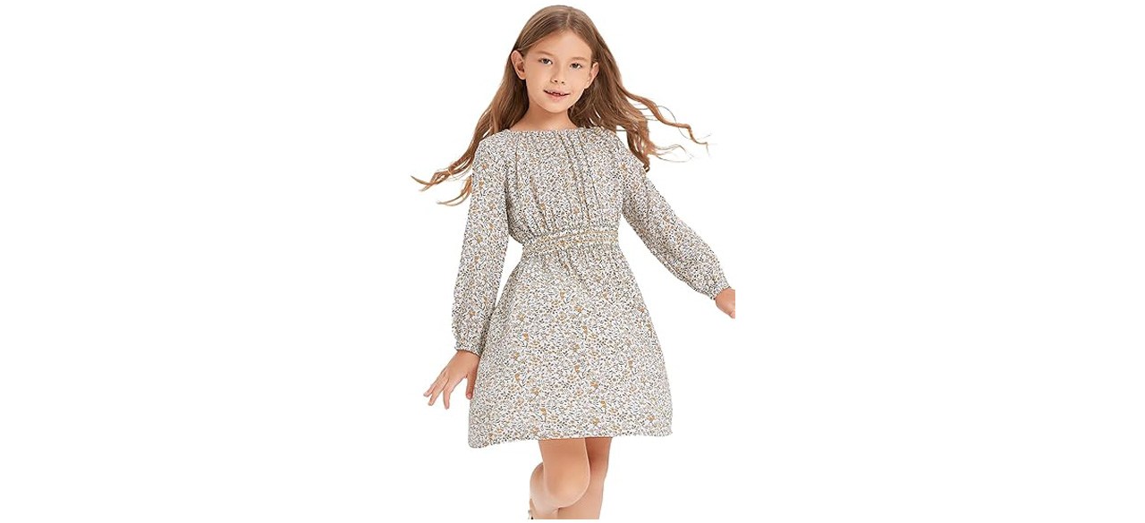 tiny sugar Girls Floral Smocked Waist Dress on white background