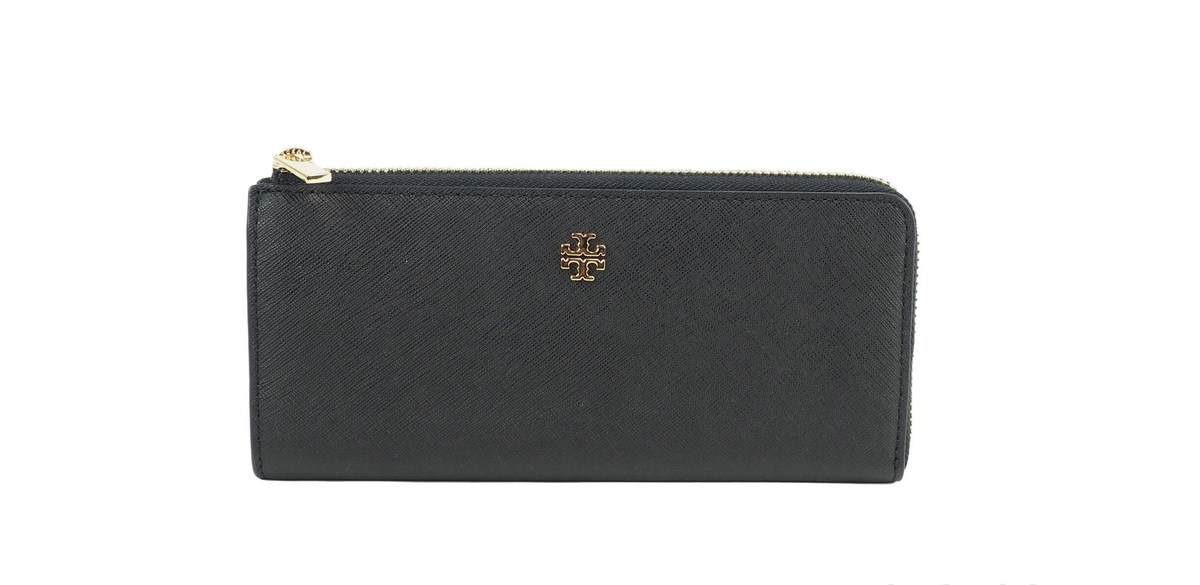 Tory Burch Emerson Black Saffiano Leather L- Zip Continental Wallet