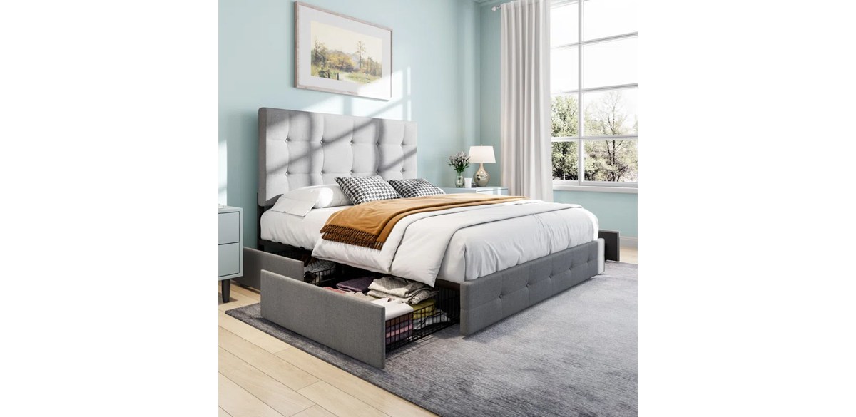 Winston Porter Deyani Upholstered Metal Platform Storage Bed