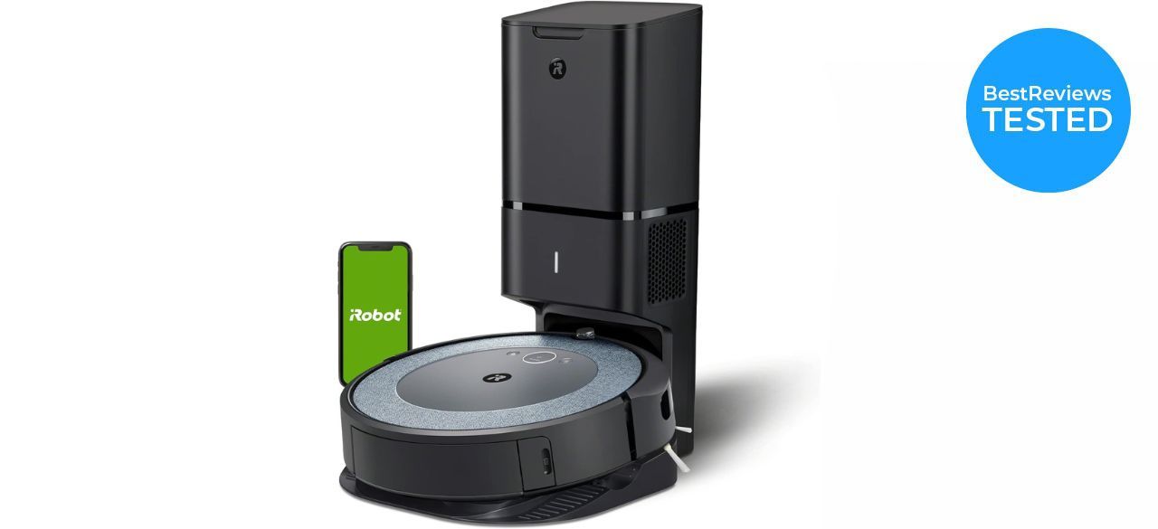 Best iRobot Roomba EVO on white background next to a phone