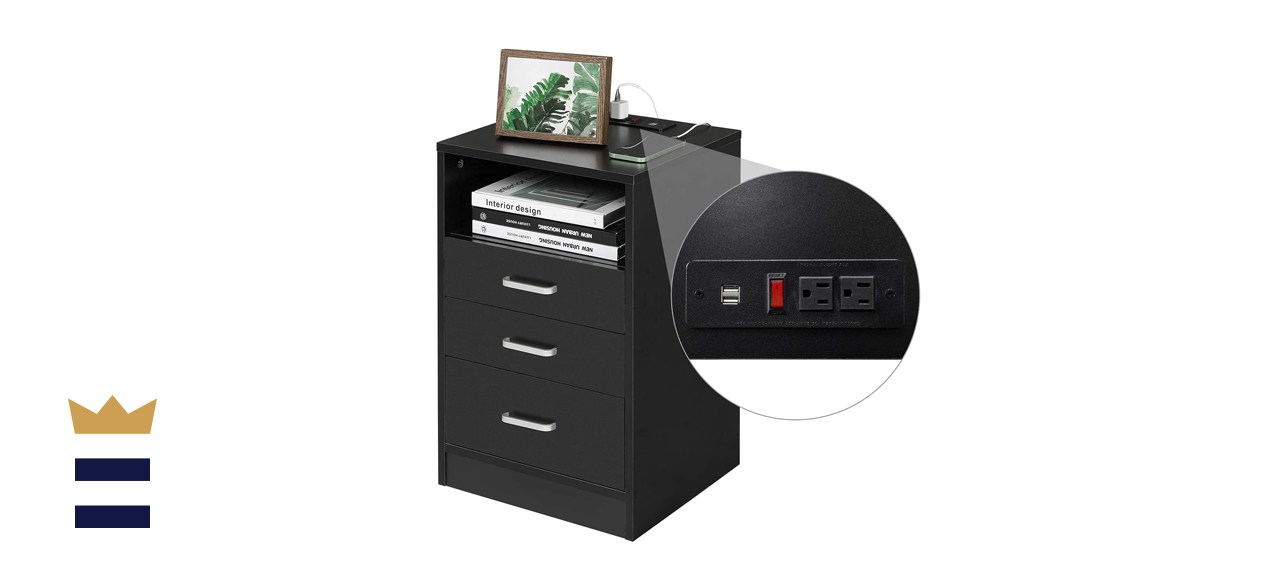 ADORNEVE Black Nightstand 3 Drawers with USB Port