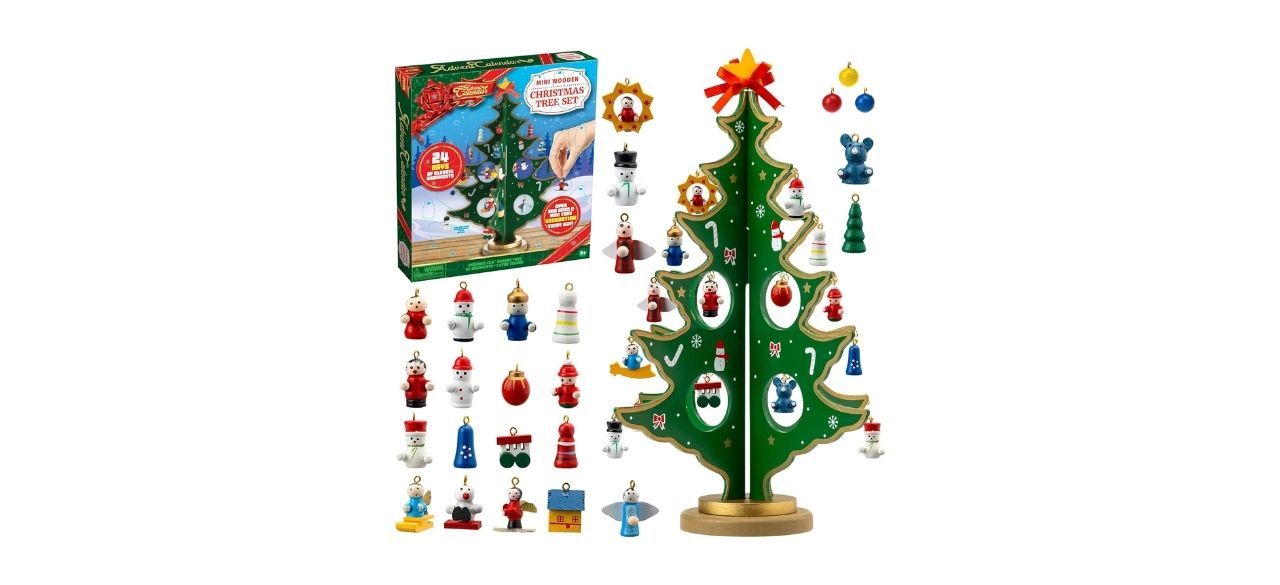 JOYIN Christmas 24 Days Countdown Advent Calendar with a Tabletop Wooden Christmas Tree on white background