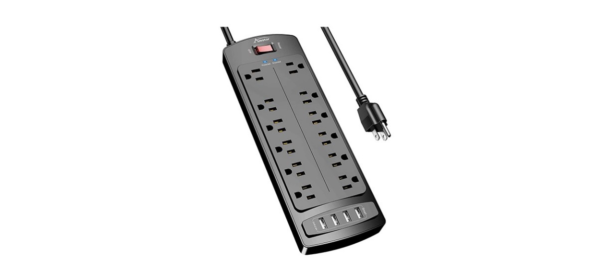 ALESTOR Surge Protector with 12 Outlets and 4 USB Ports