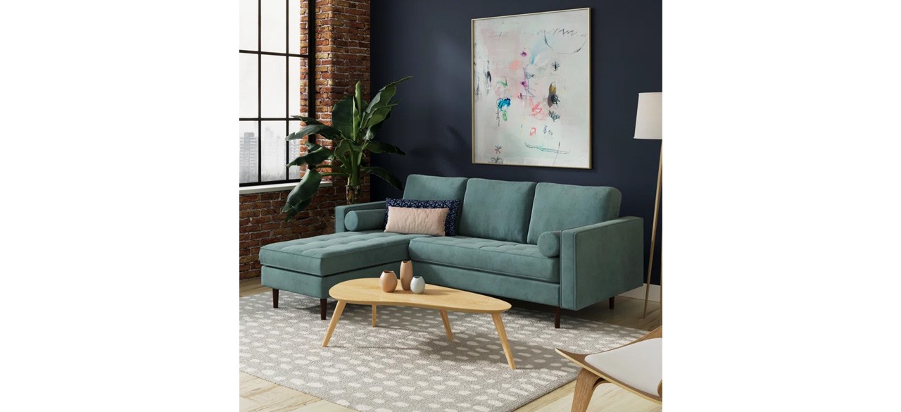  Teal AllModern Geo 2-Piece Upholstered Reversible Chaise L-Sectional