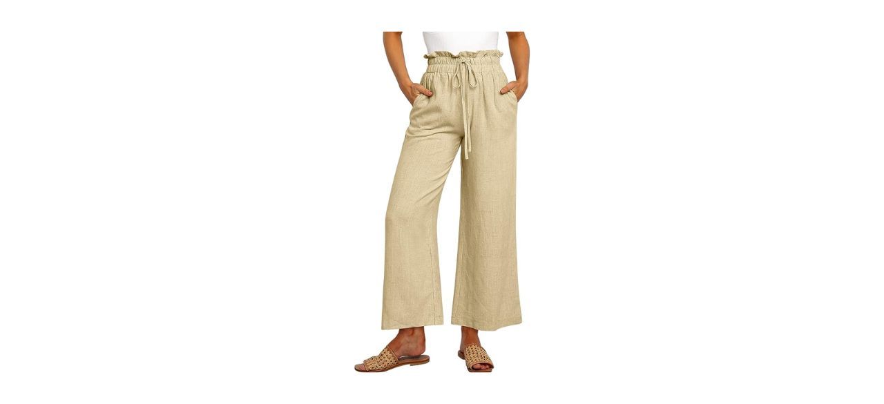 Anrabess Women's Linen Pants in a light tan/yellow color (apricot)