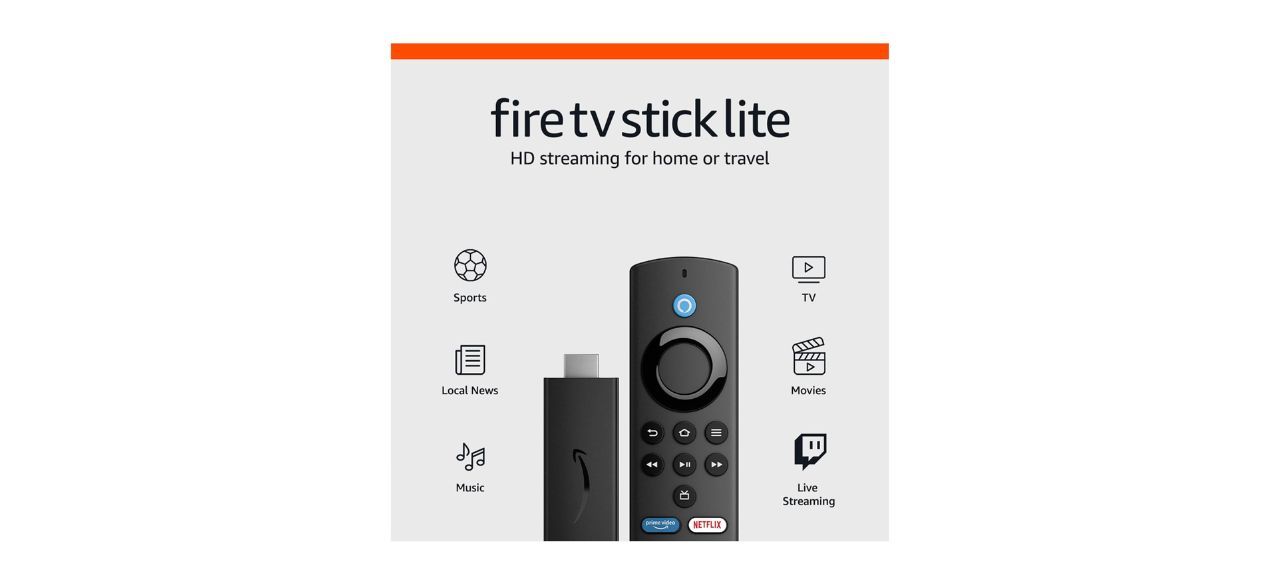 Amazon Fire TV Stick Lite in a box on white background