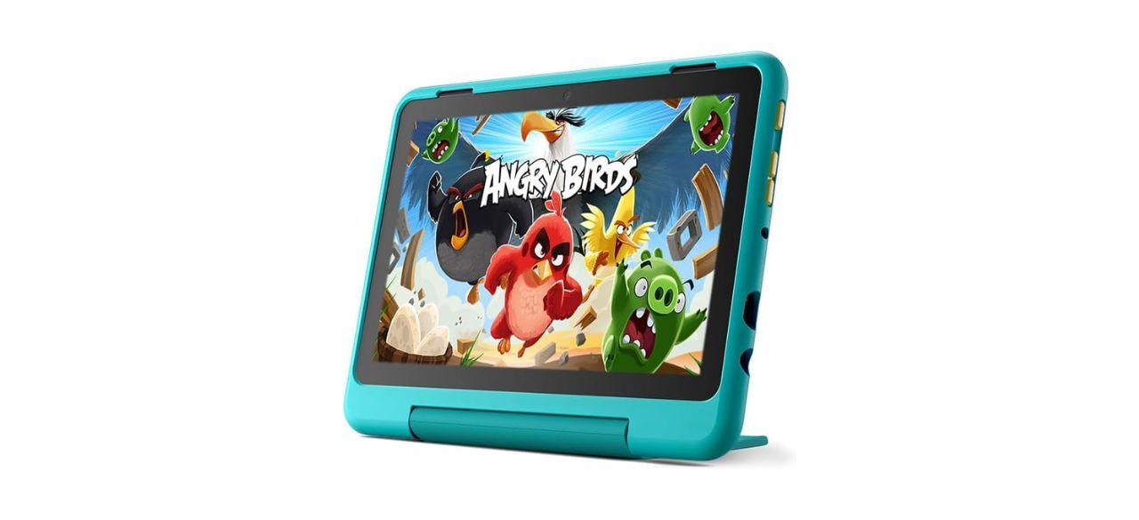 Amazon Fire HD 8 Kids Pro tablet in teal on white background