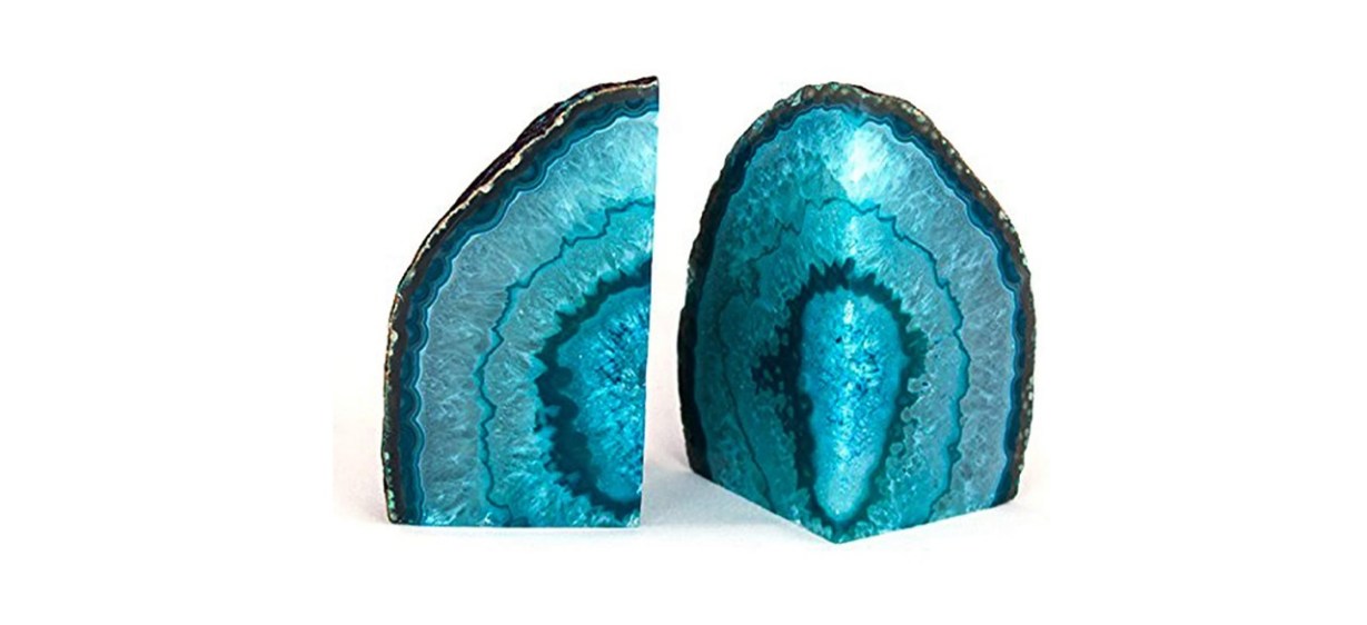 AMOYSTONE Teal Agate Bookends