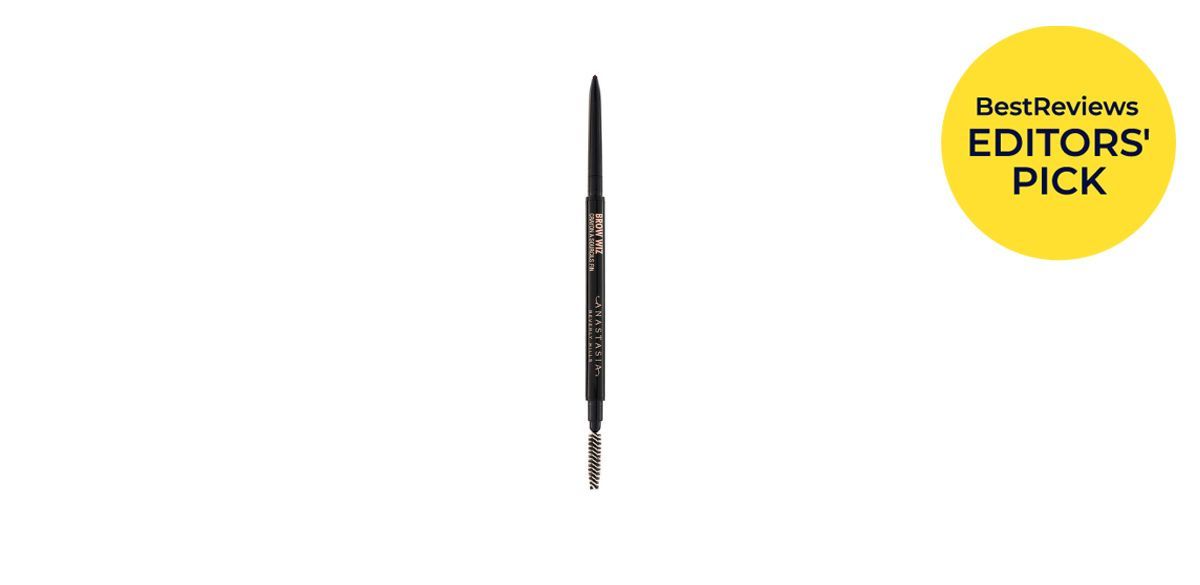 Anastasia Beverly Hills Brow Wiz eyebrow pencil on white background; spoolie on one end of the pencil. Text says, 