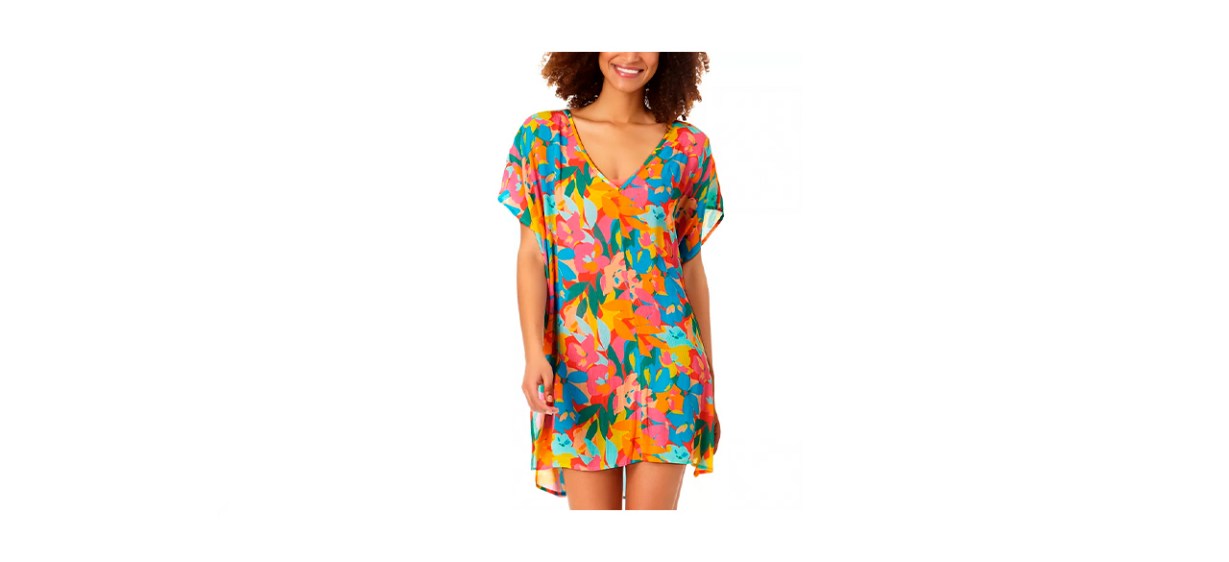 ANNE Cole Printed Plumeria Easy Tunic Cover-Up