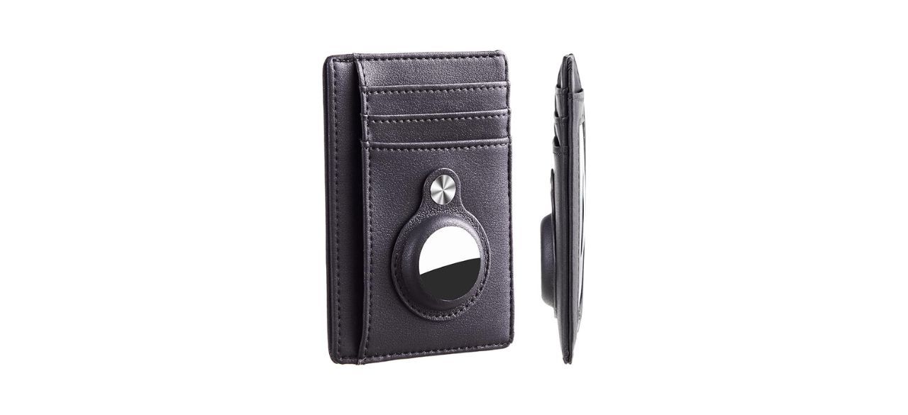 a black wallet with a spot to put an AirTag