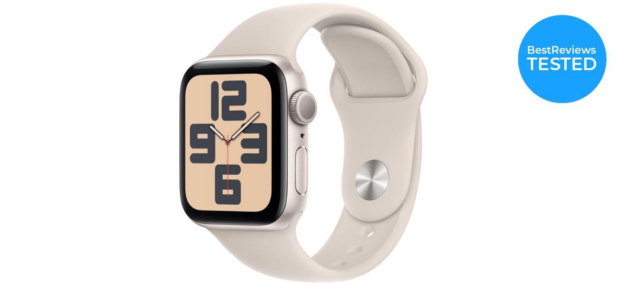 Apple Watch SE in beige on white background