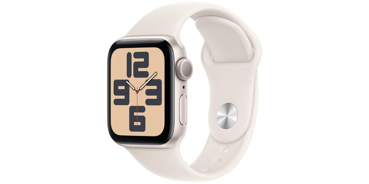 Apple Watch SE (2nd Gen) [GPS 40mm] Smartwatch with Starlight Aluminum Case with Starlight Sport Band S/M