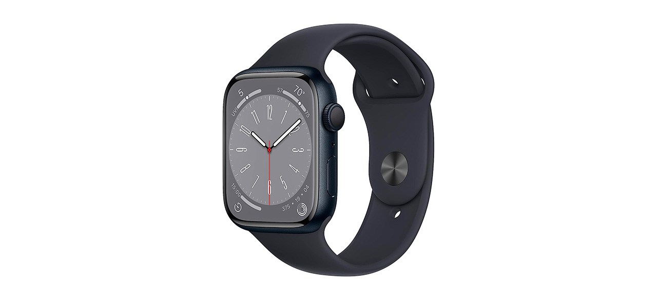 A black Apple Series 8 Smart Watch