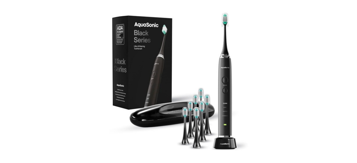 Aquasonic Black Series Ultra Whitening Toothbrush with 7 replacement heads and a case Aquasonic Black Series Ultra Whitening Toothbrush with 7 replacement heads and a case