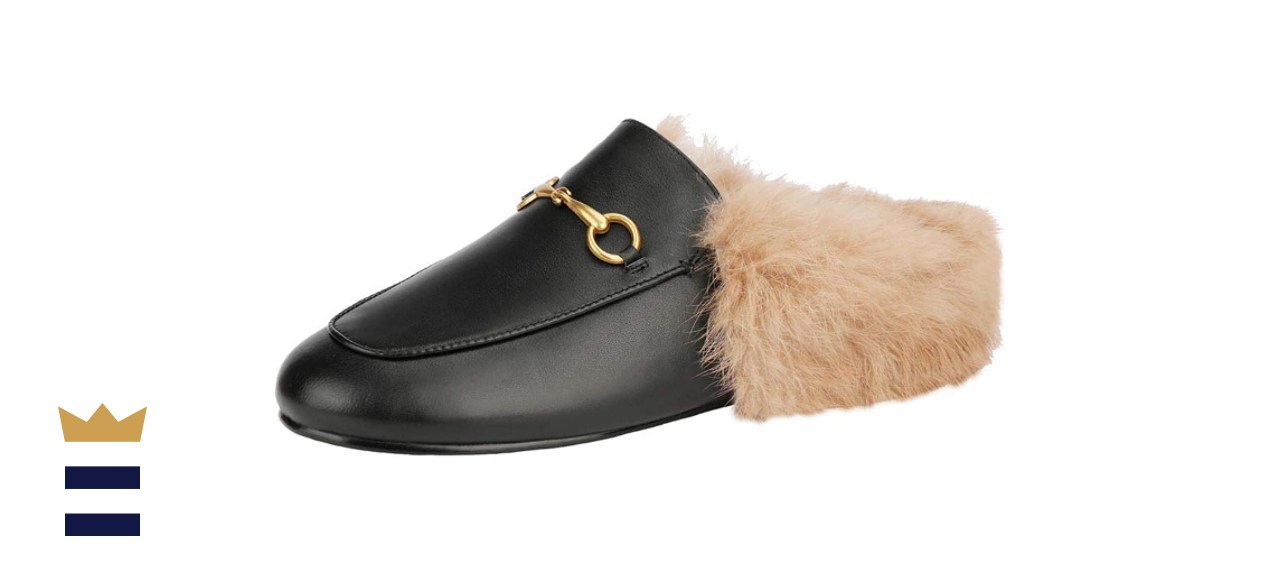 Arqa Mules for Women Women’s Leather Slip-On Fur Mule Backless Low Heel Loafers Slide Slippers