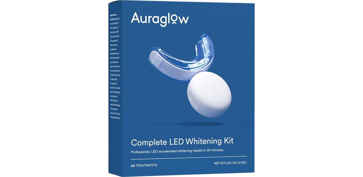 Auraglow teeth whitening kit on white background