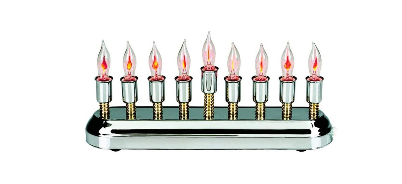 Aviv Judaica Contemporary Electric Hanukkah Menorah Stainless Steel with Flickering Bulbs