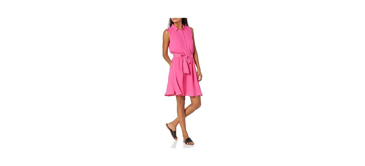 Amazon Essentials Pink Sleeveless Woven Shirt Dress