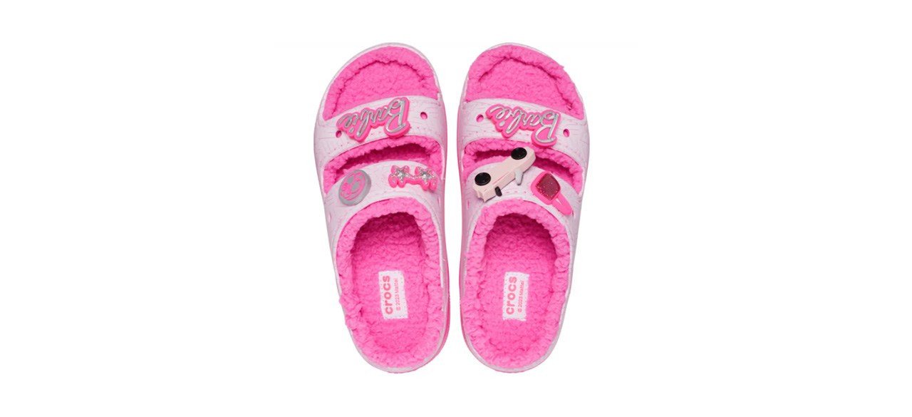 Pink Barbie Cozzzy Sandal on white background