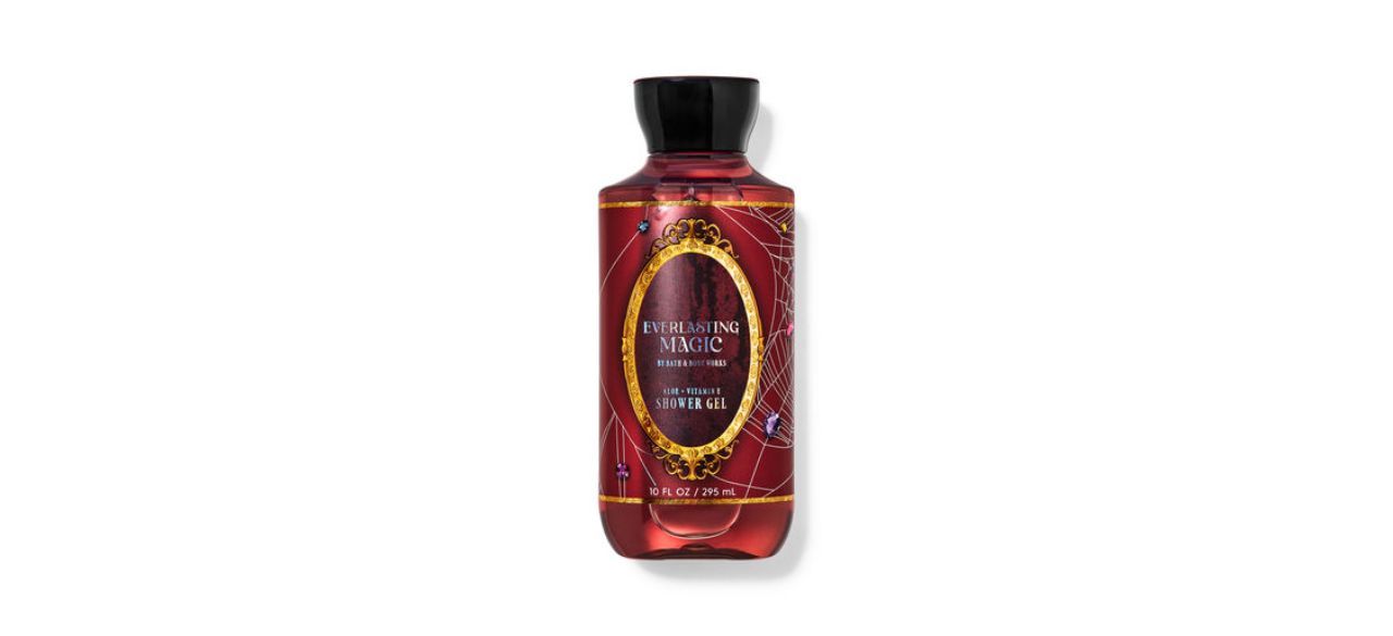 shower gel in a decorative red plastic bottle