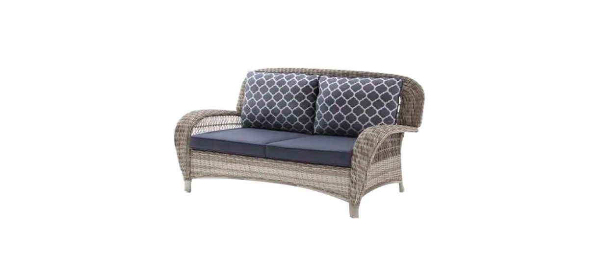 Beacon Park Gray Wicker Patio Love seat with Cushions