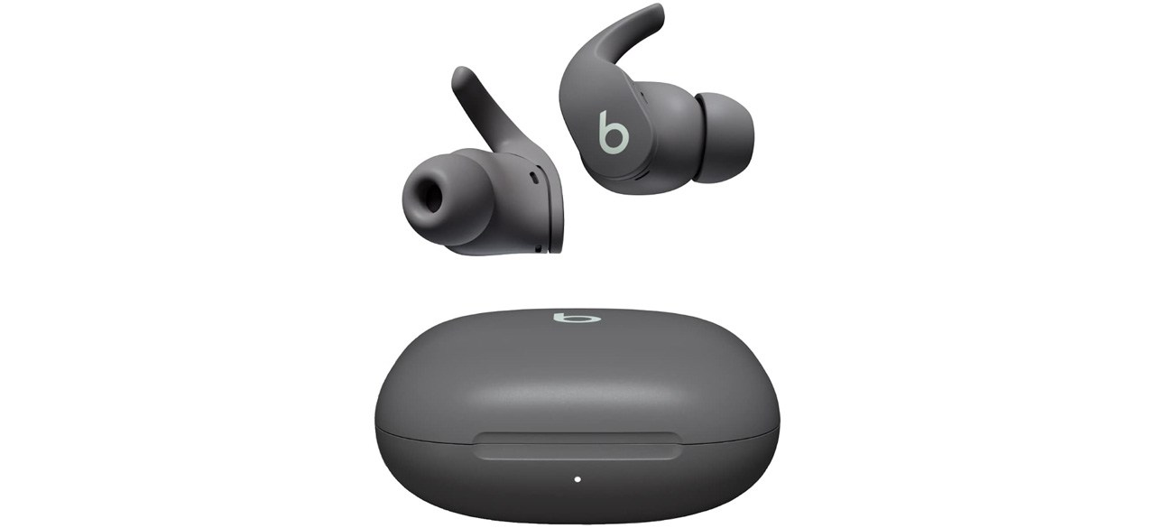 Set of gray Beats Fit Pro with case on white background