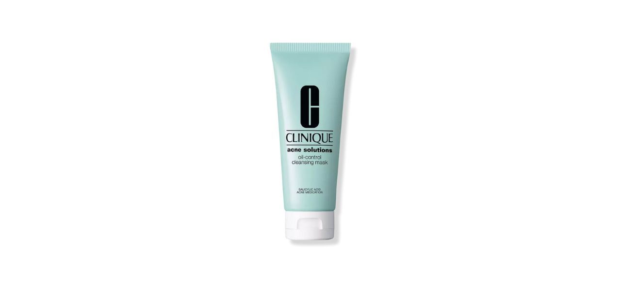 A light blue squeeze bottle of Clinique's Acne Solutions oil control cleansing mask.