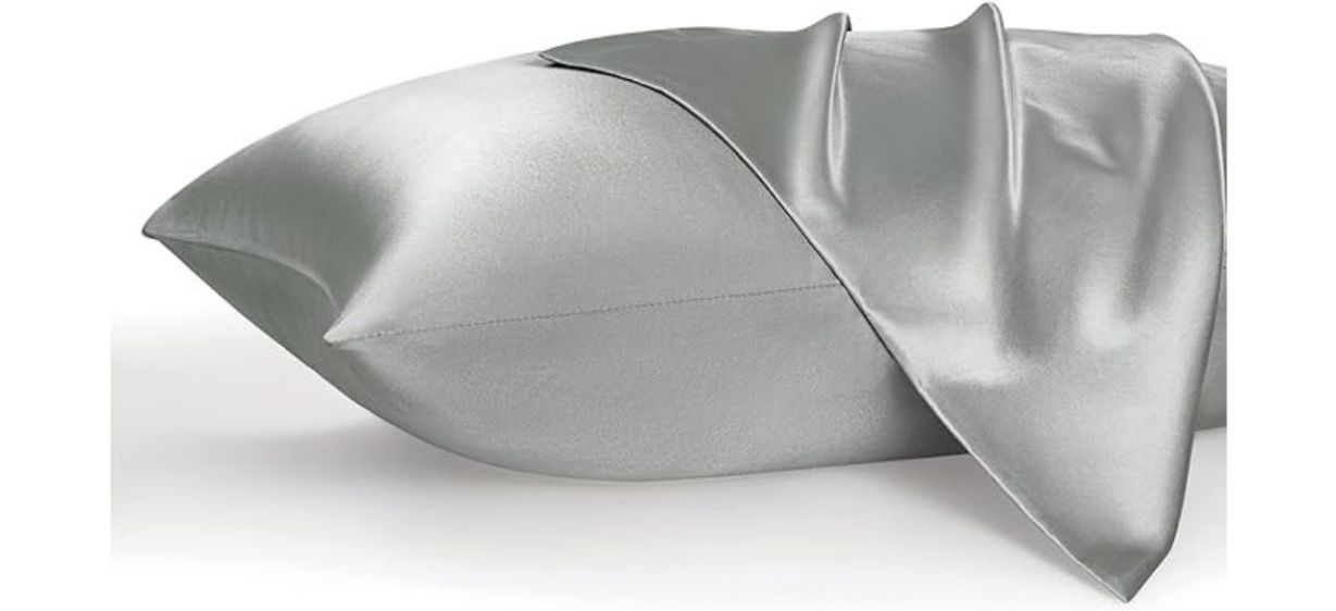 Bedsure Satin Pillowcase in silver on white background