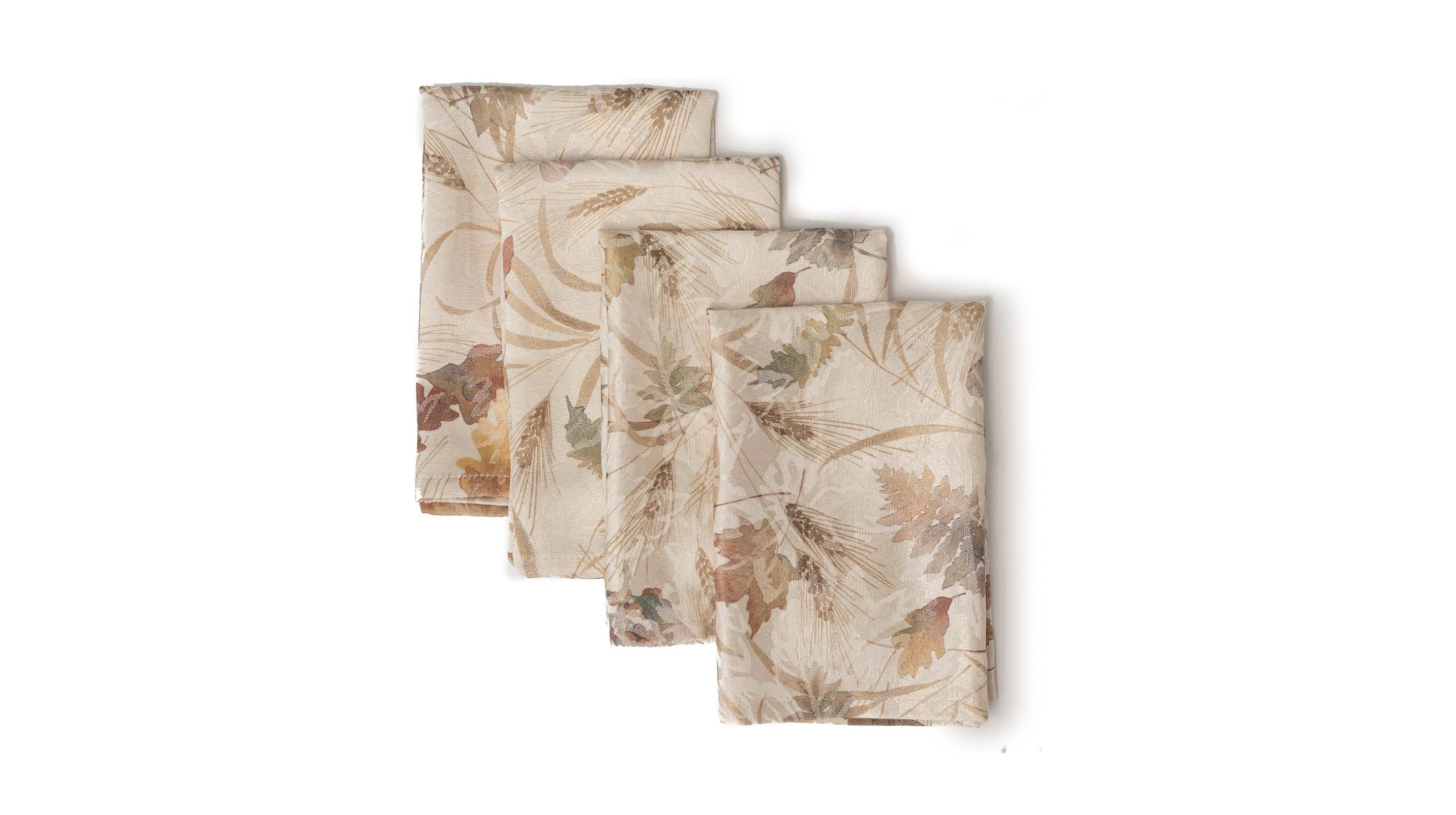 4 cloth napkins with a beige fall-inspired design