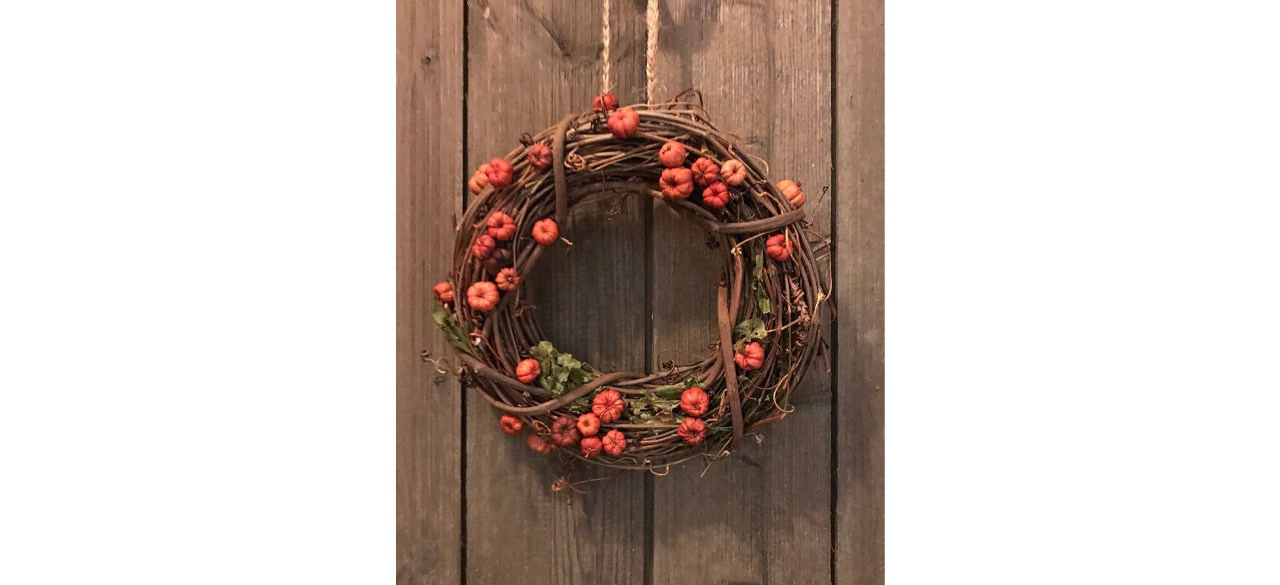 Fall Wreath hanging on wooden door