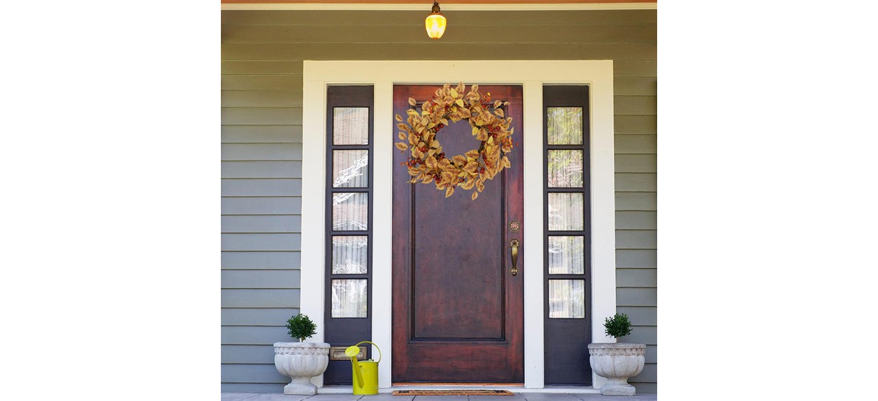 Birch Leaf and Berry Fall Wreath on front door