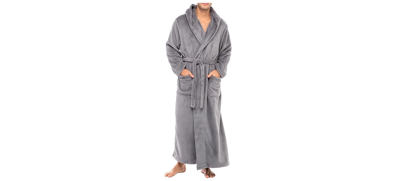 Alexander Del Rossa Men’s Warm Fleece Robe with Hood